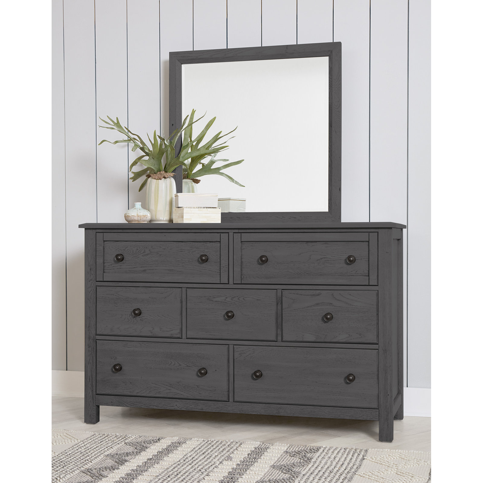 Lewin 60" Oak 7-Drawer Dresser, Graphite