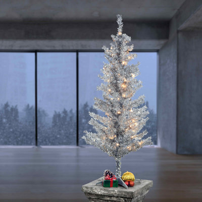 Silver Pre-Lit Pine Christmas Tree