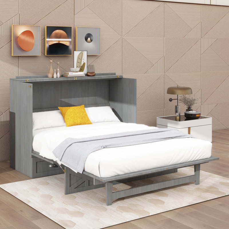 Un lit escamotable offrant un grand espace de rangement pour les tiroirs, Grey, Full