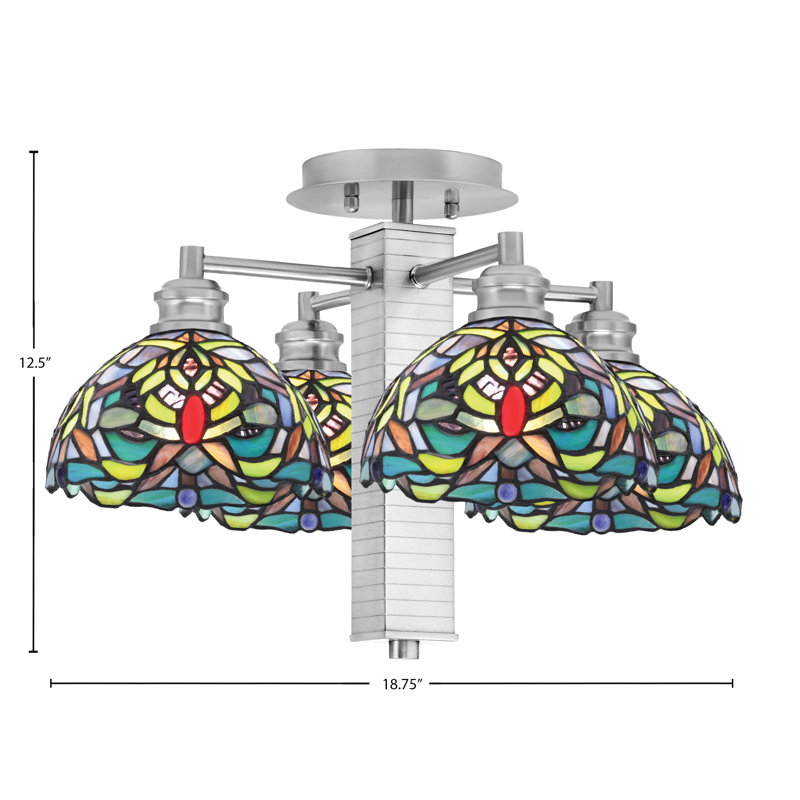 Edge 4 Light Semi-Flush Shown With 7" Kaleidoscope Art Glass, Brushed Nickel