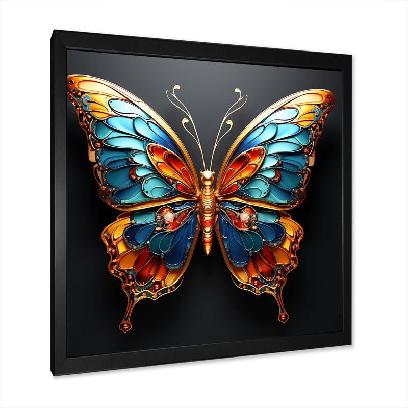 «Butterfly Expressionist Freedom I», art mural sur toile, Cadre simple noir, H 16 po x l 16 po x P 1 po