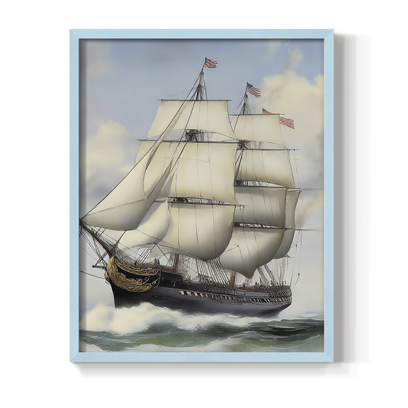 NAUTICAL Series LXII, reproduction encadrée - bois massif, H 21 po x l 17 po, Bleu