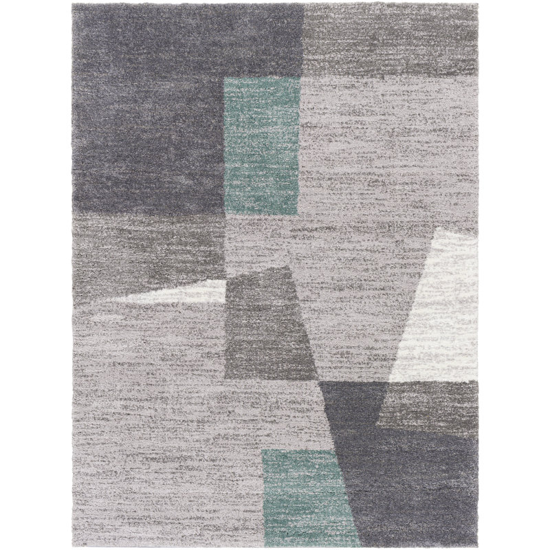 Distefano Machine Woven Geometric Gray Area Rug, Rectangle 6'7" x 9'