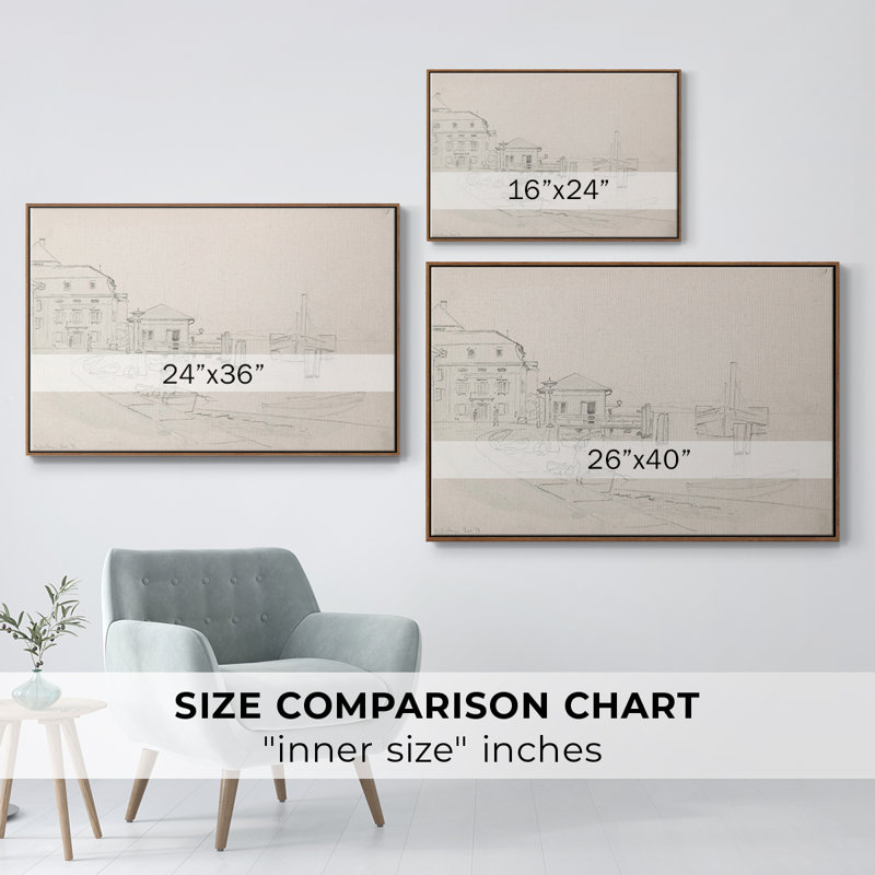 Croquis rétro-XXXII, Toile encadrée noyer flottant, 27" H x 41" W x 2" D
