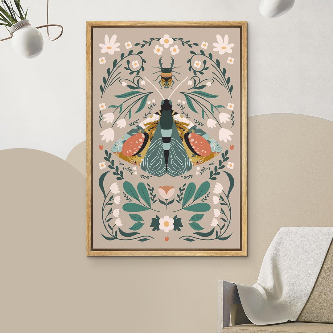 Bright Preppy Animals "Elegant Monarch Butterfly Boho Floral Bedroom Framed Canvas Print Wall Art IDEA4WALL Frame