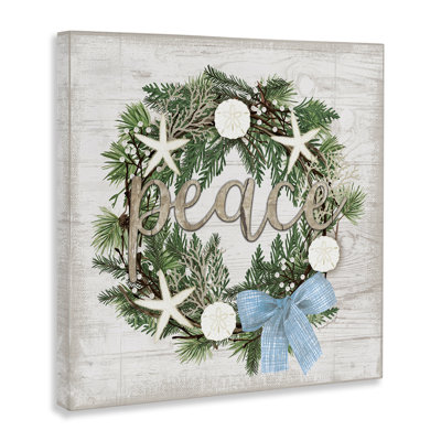 Art mural sur toile Coastal Christmas Peace Wreath, design par Jennifer Pugh