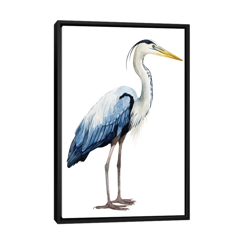 «Seabird Heron II», impression sur toile, H 26 po x l 18 po x P 1,5 po, Toile avec cadre flottant noir, Pas de tapis