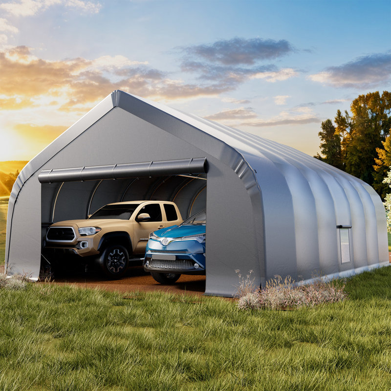 20 Ft. W X 30 Ft. D  Heavy Duty Carport, Arc-shaped Portable Car Canopy Tent,  Waterproof Uv Protected With Sidewalls & Roll-up Doors, Easy Installation For Car Boat Truck , All-season Fabric Car Tent Outdoor Shelter