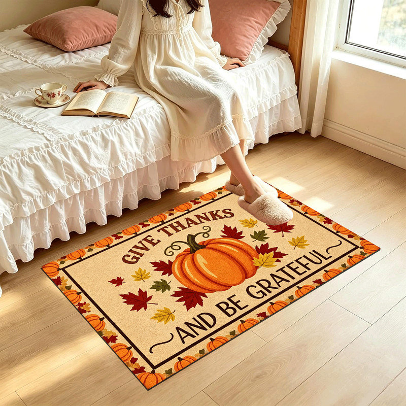 Tapis de porte antidérapant intérieur/extérieur, 61 x 91 cm, motif citrouille en fibre de coco, Tapis de coco citrouille