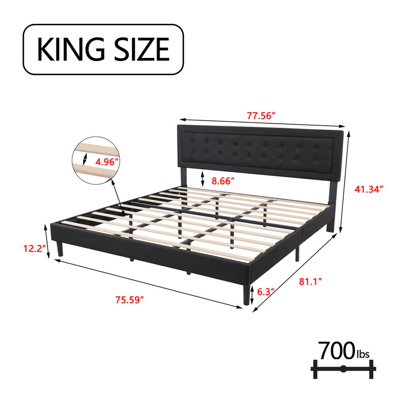 Anghelina Upholstered Platform Bed, King, Black