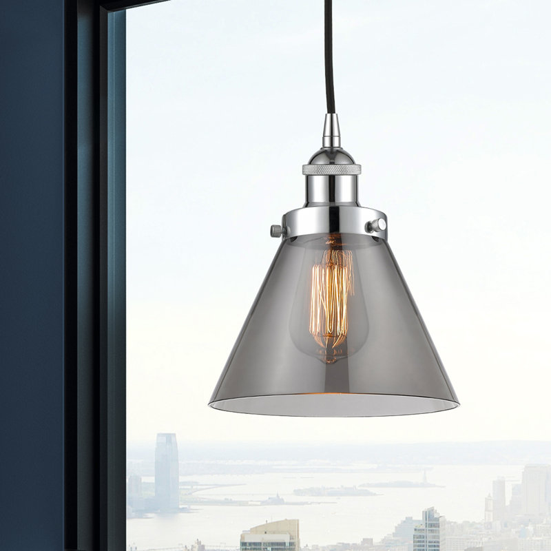 Mini-luminaire suspendu 1 lumière Cone, H 9,75 po x l 7,75 po x P 7,75 po, Gris, Chrome poli