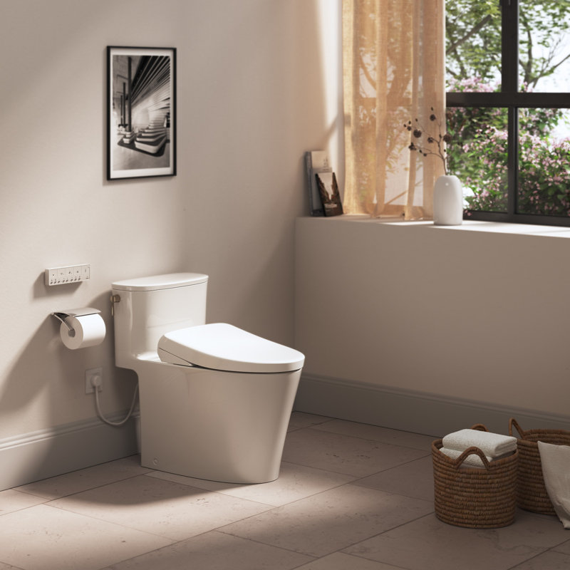 TOTO Aurora WASHLET+ S7A One-Piece Elongated 1.28 GPF Universal Height Toilet with CEFIONTECT, Cotton White - MW6864736CEFG#01