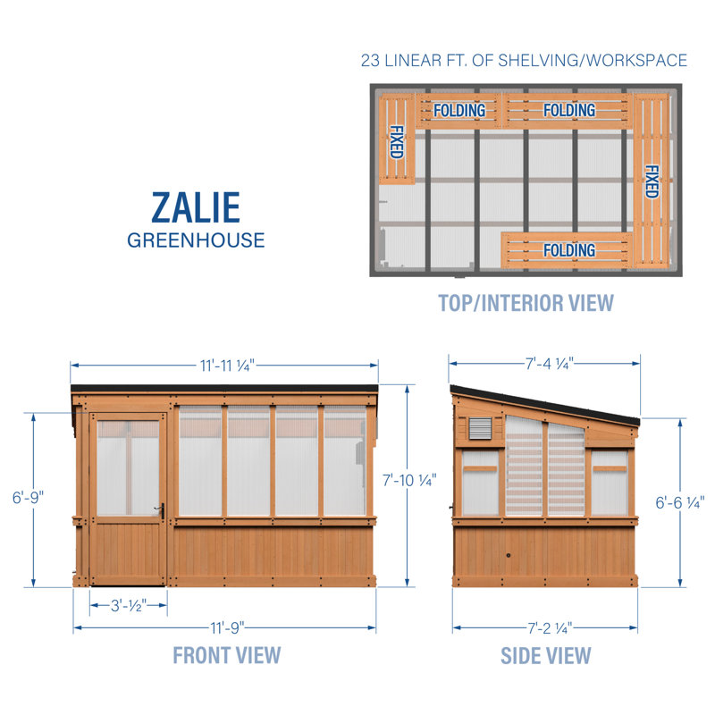 Ensemble de serre d'extérieur en bois de cèdre et polycarbonate de 12 pi x 7 pi avec PowerPort Backyard Discovery Zalie