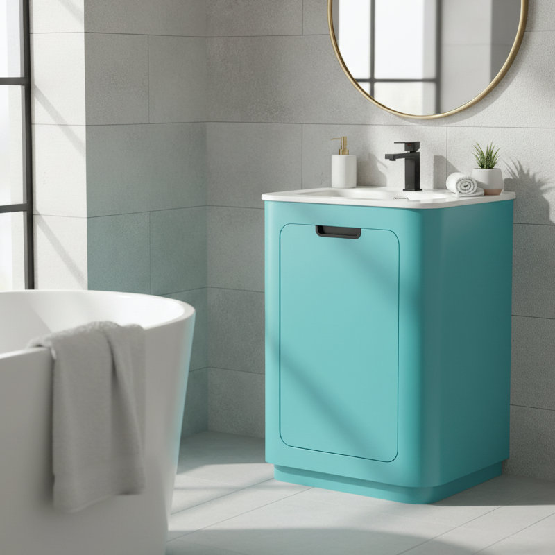 Meuble-lavabo 24 po avec lavabo Atticus, Bleu / noir