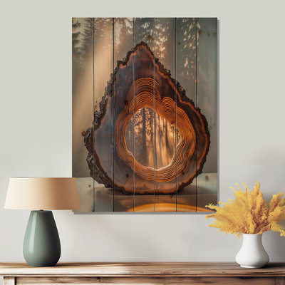 Amber Wood Slide Ripples Through The Woods III - Forest Wood Wall Decor - On Natural Pine Wood