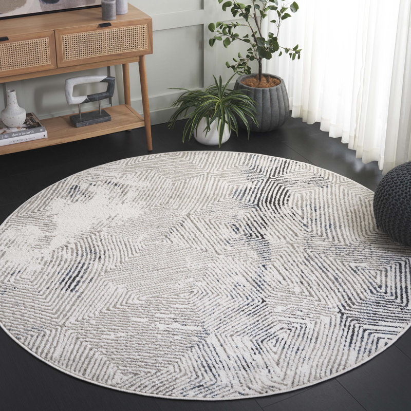 Tapis gris en polypropylène tissé à la machine Stilianos, Rond 6 pi 7 po