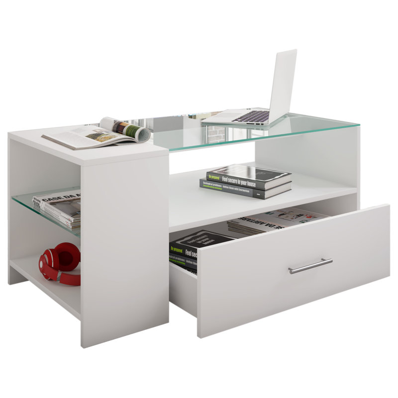 Comaneci Coffee Table with Storage, White
