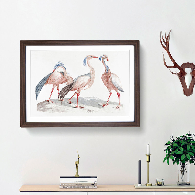 Crane Birds by Johan Teyler - Picture Frame Painting Print, Walnut Framed, 48cm H x 65cm W x 2cm D