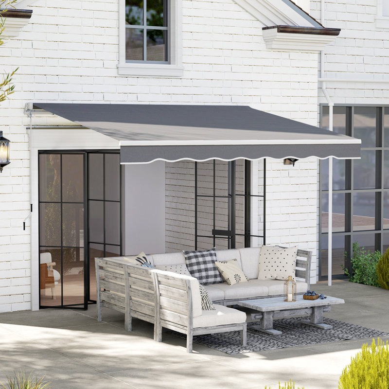 Auvent rétractable de 2,4 m x 2,1 m, auvent de terrasse, abri pare-soleil gris foncé