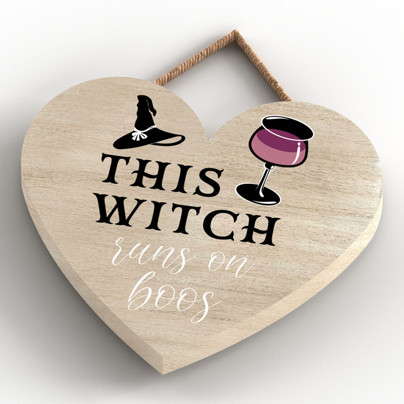 This Runs on Boos Wooden Heart Plaque, 10cm H x 9cm W x 0.5cm D, Brown