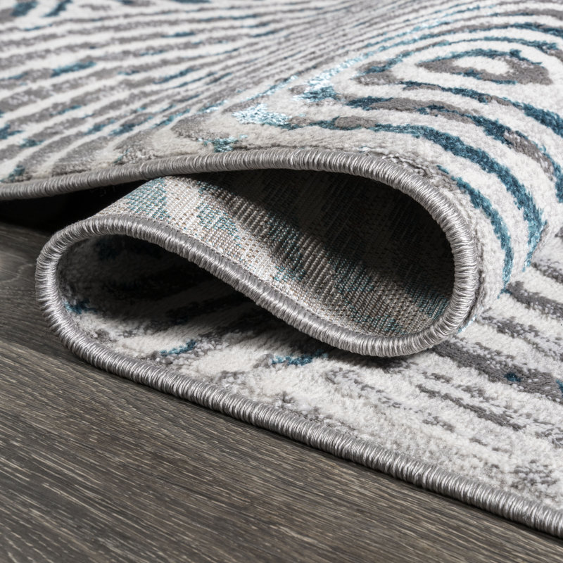 Twinar Modern Abstract Gray/Turquoise Rug, Rectangle 7'8" x 10'