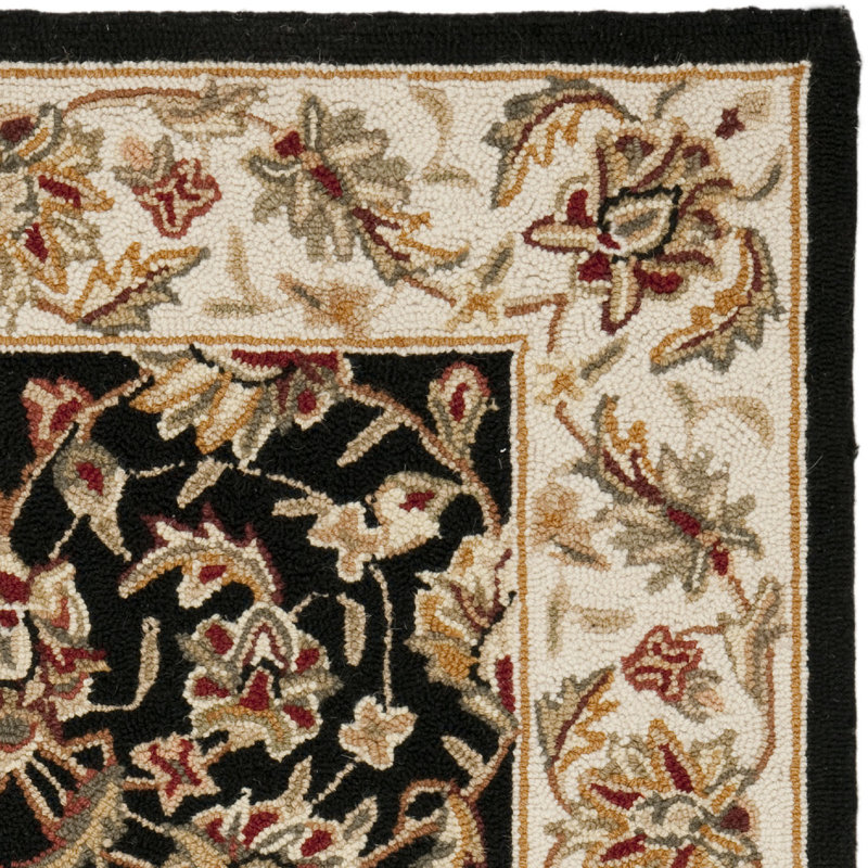 Helena Oriental Hand Hooked Wool Green/Black Area Rug, Rectangle 1'8" x 2'6"