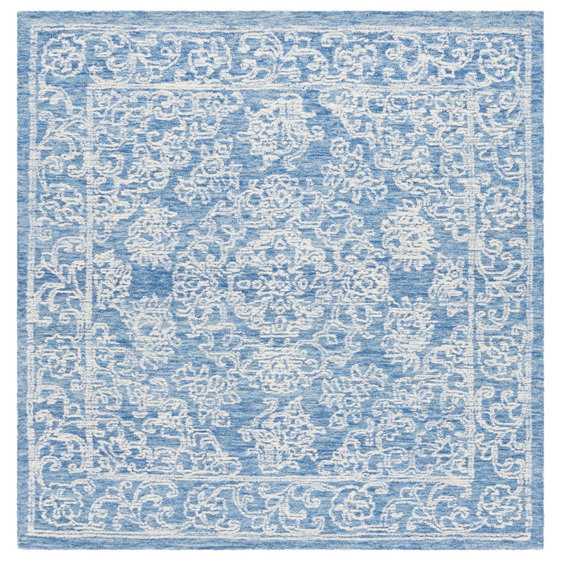 Plarent Ebony Hand Tufted Wool Cotton Oriental Rug in Ivory/Blue, Square 6'