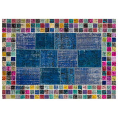 Modern Kabishayan Handmade Multicoloured Navy Geometric Area Rug