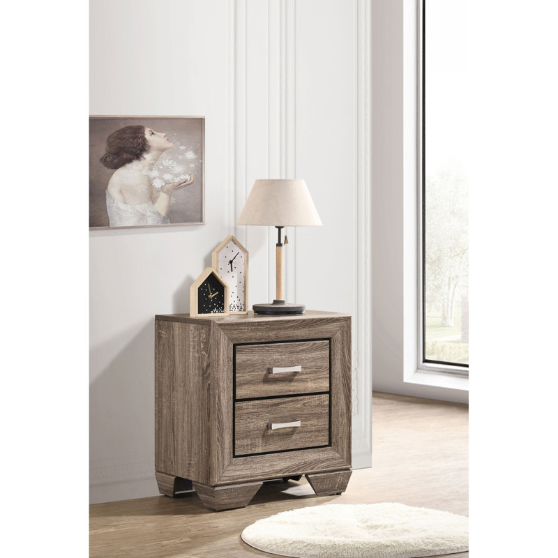 Tomasina Washed Taupe 2-Drawer Rectangular Nightstand, Taupe