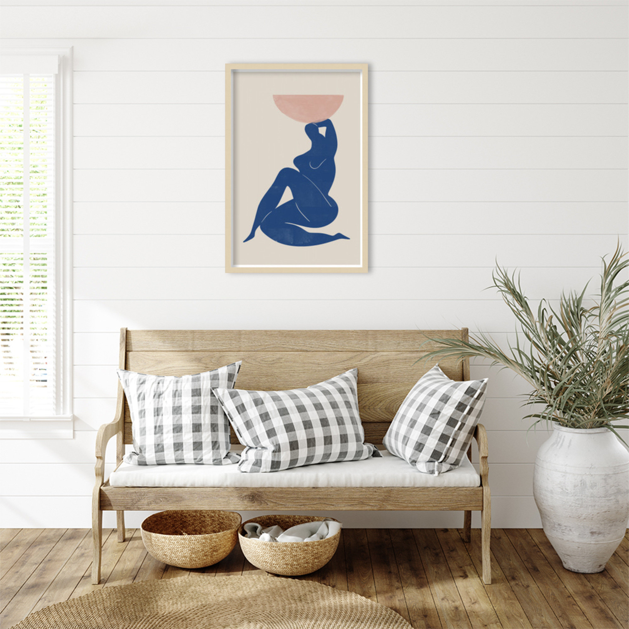 Vase and Woman by The MIUUS STUDIO Wood Framed Wall Art Print, 33" H x 23" W, Brown