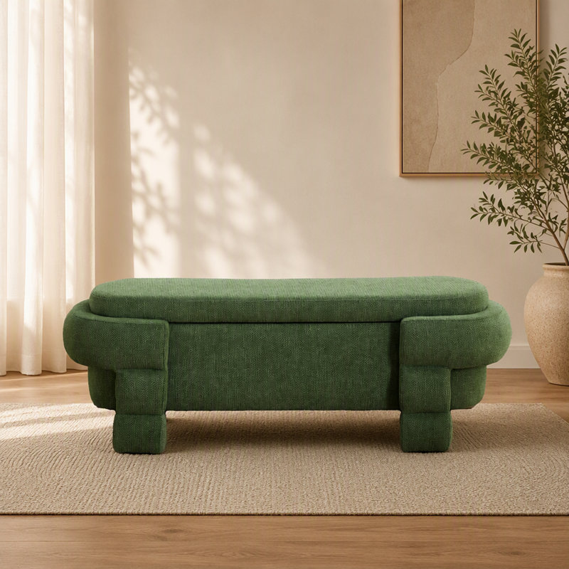 Pouf avec rangement dissimulé et revêtement en chenille, Vert, Vert, Vert
