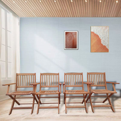Ensemble de salle à manger de patio pliable, 4 chaises pliantes, usage intérieur et extérieur, teck