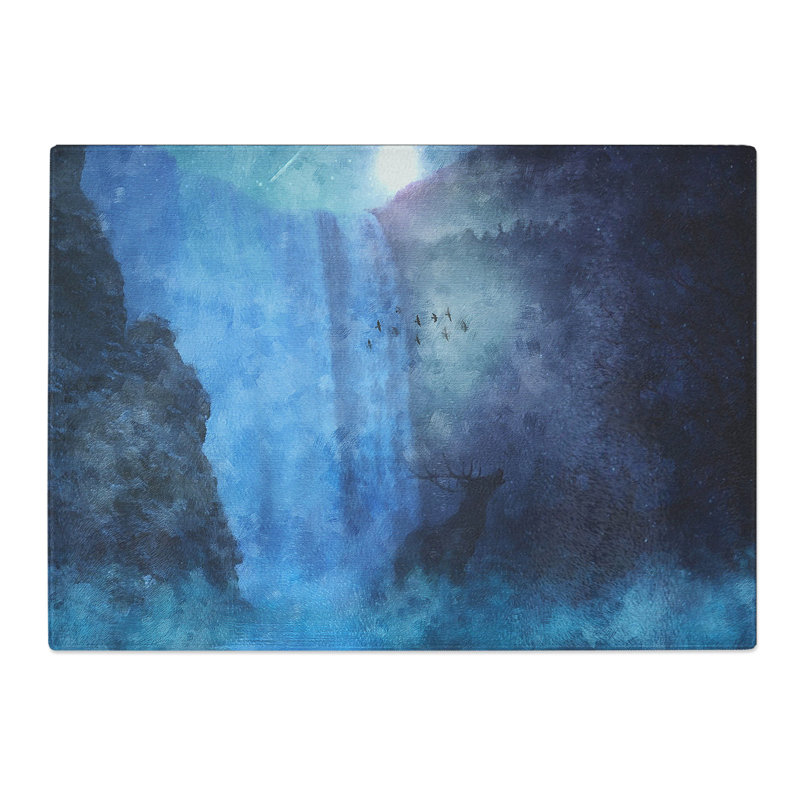 Waterfall with Stag Painting Chopping Board, 0.4cm H x 28.5cm W x 39cm L