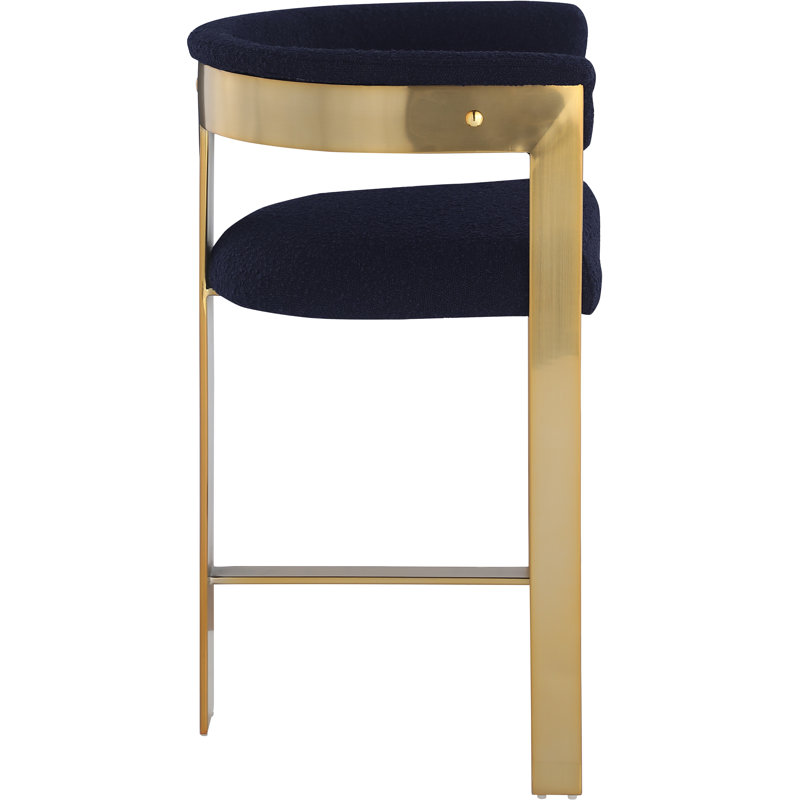 Romeo 26'' Counter Stool, Navy Boucle Fabric, Brushed Gold