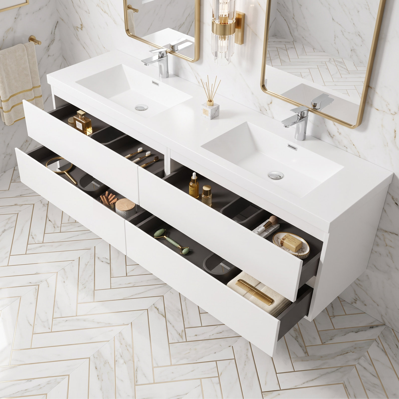 70.87 Double Bathroom Vanity, White