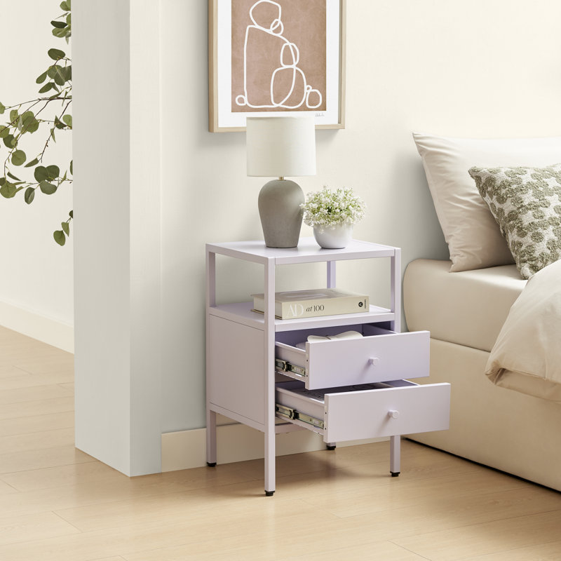 40cm W Metal Bedside Table, Purple
