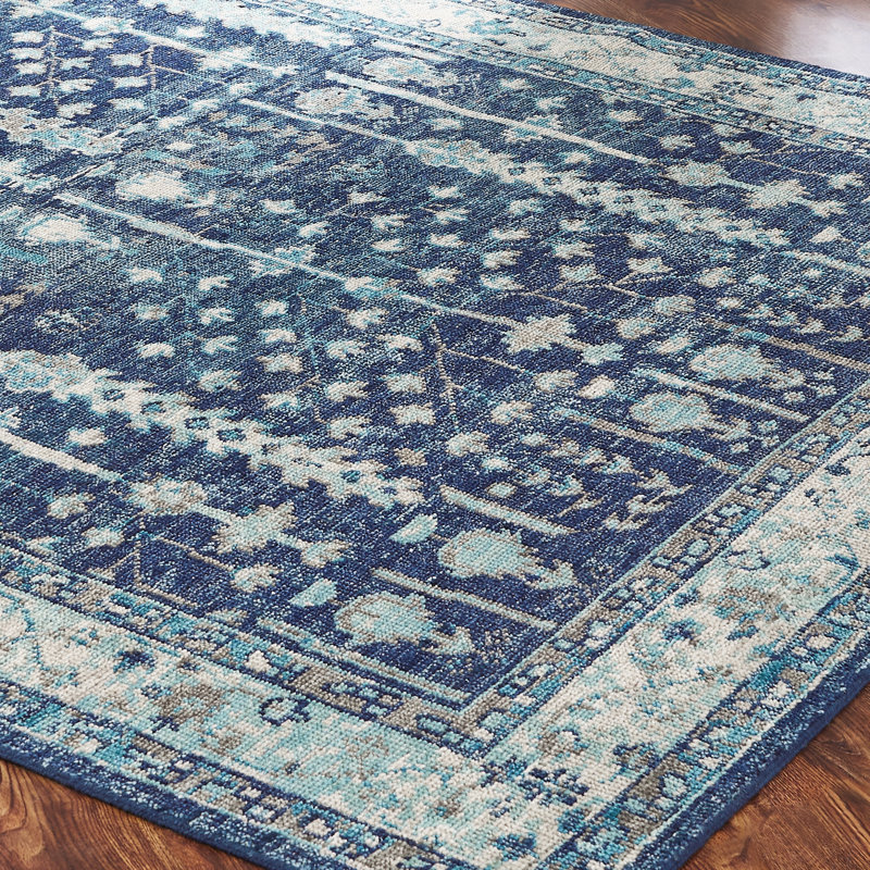 Maarja Hand Knotted Wool Oriental Area Rug in Blue, Rectangle 3' x 5'