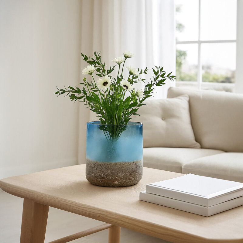 Chiara Glass Table Vase, Blue, 18cm H x 18cm W x 18cm D