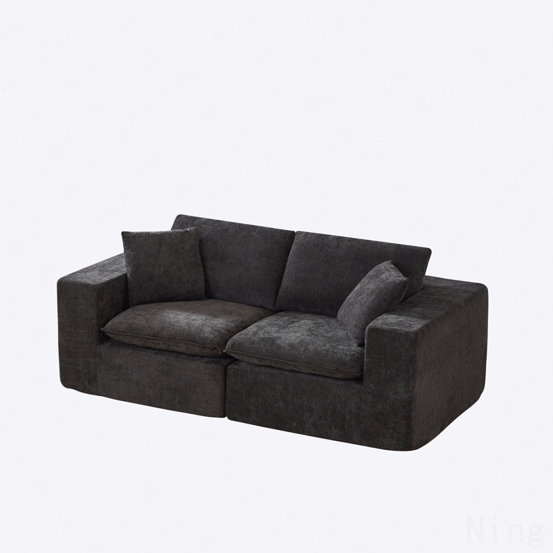 Canapé moderne en nuage de chenille, librement combinable, confortable pour s'asseoir, Chenille noir
