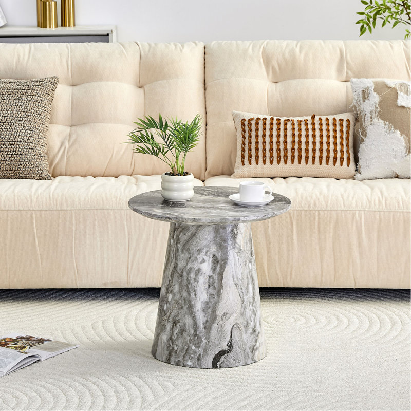 table basse circulaire en panneau de fibres à densité moyenne texturée - diamètre 19,6 pouces, hauteur 18,8 pouces Placage texturé gris, texture délicate, adaptable au plateau de table circulaire.