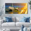 Ensemble de 3 toiles murales représentant un coucher de soleil avec des lotus et des papillons-1158362473