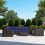 Ensemble de canapé modulaire d'extérieur 5 personnes avec structure en osier, 13 coussins, table en verre, brun espresso