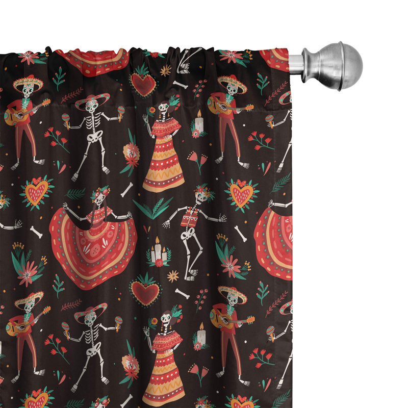 East Urban Home Dia De Los Muertos 4-Panel Curtains, Mexican Skeleton, Skeleton Multicolor, 56" W x 84" L