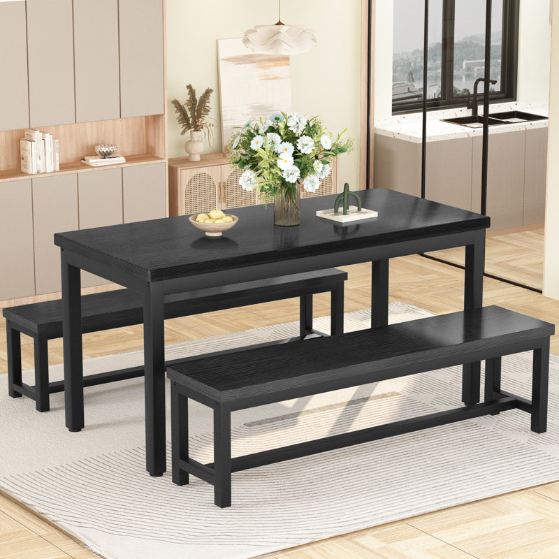 Ensemble de table de salle à manger pour 4 personnes, ensemble de table de cuisine avec 2 bancs de salle à manger, ensemble de table de salle à manger rectangulaire 3 pièces pour 4 personnes, mobilier de cuisine peu encombrant pour coin-repas, apparte