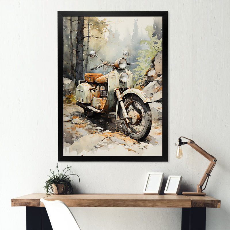 Scooter classique rétro sur toile, Cadre simple noir, H 44 po x l 34 po x P 1,5 po