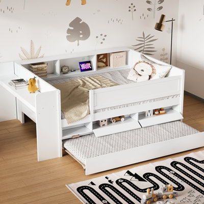 Multi-Functional Twin Daybed With Drawers, Trundle, Headboard Storage, Tables & - White Tone Tables, Fascinate