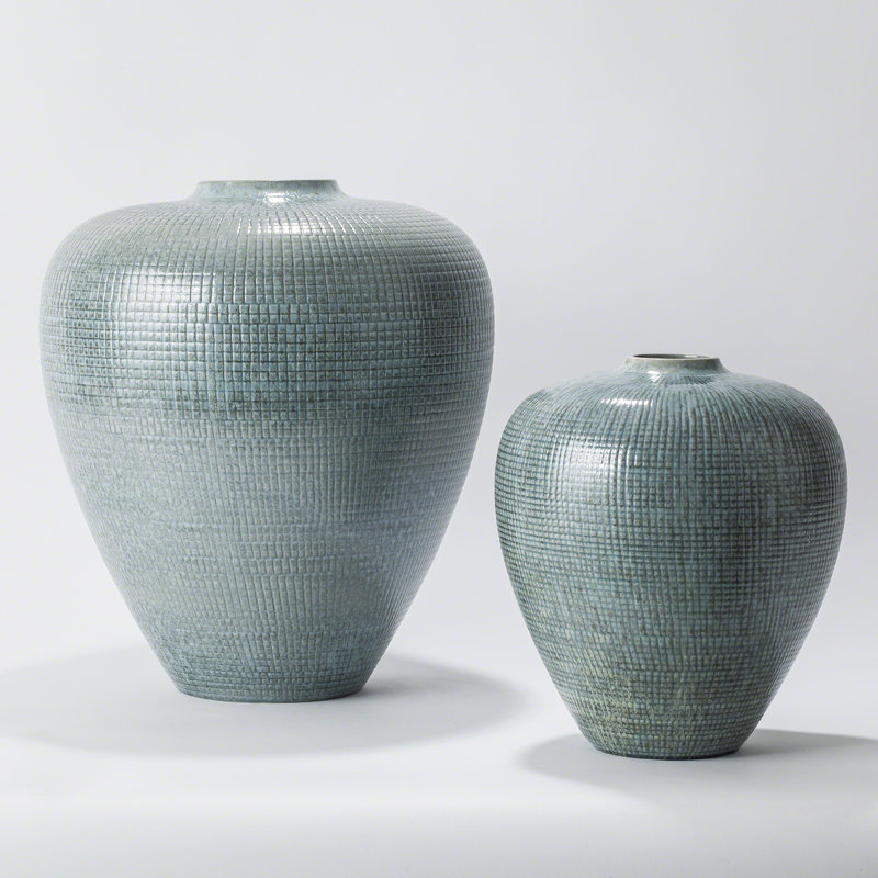 Check Handmade Ceramic Table Vase, Silver Blue, Small