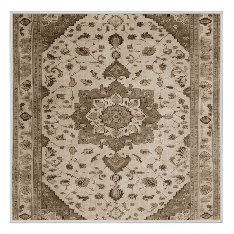 Machine Washable Tabriz Beige Area Rug, Square 3'