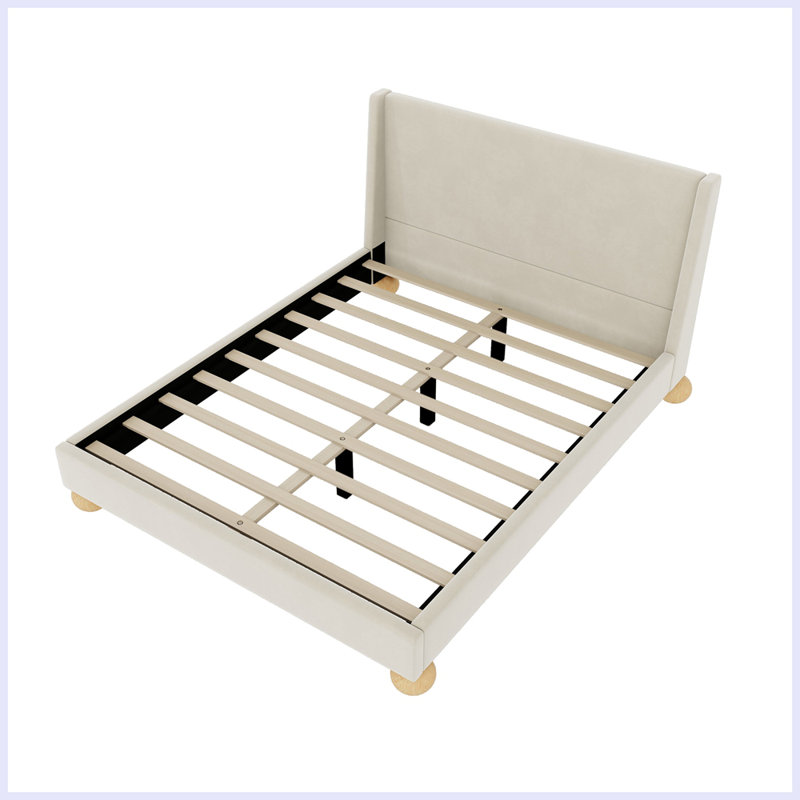 Lit plateforme tapissier moderne avec tête de lit à oreilles Modern Boucle, Très grand, Crème