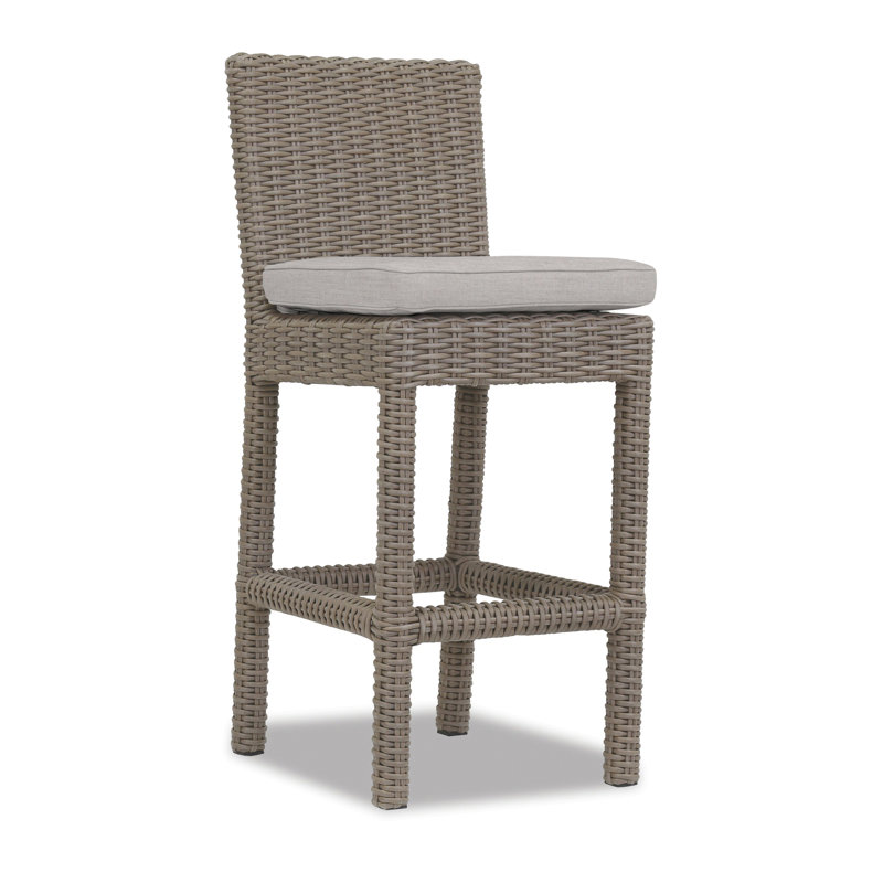 Emerald II Outdoor Bar Stool, Bar Stool (30" Seat Height), Dark Brown, Canvas Natural Sunbrella®